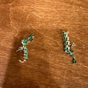 Genevive Emerald Green Crystal Crawler Sterling Silver Earrings